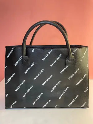 BABENCIAGA All Over Print Black Vegan Leather Tote Handbag