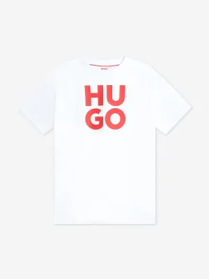 Hugo Boys Stacked Logo T-Shirt in White