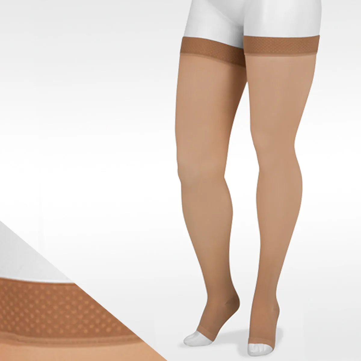 Juzo 4411 Basic Open Toe Thigh Highs w/Silicone Band 20-30 mmHg