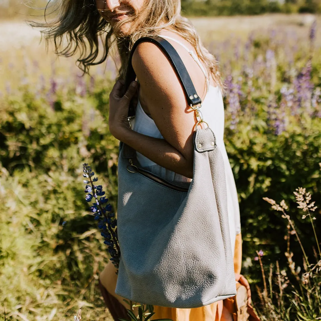 Leather BUCKET Crossbody Bag - Grey Leather