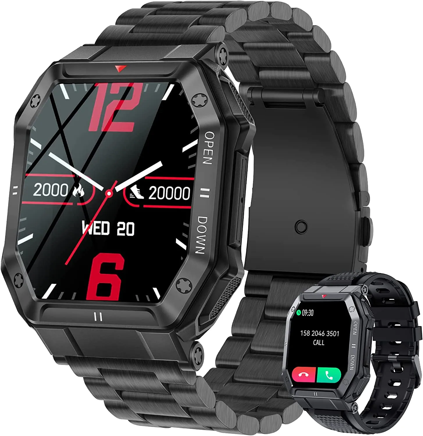 Military Smart Watch for Men with Call (Answer/Make) Outdoor Tactical Sports Watch Rugged 1.85" HD Big Screen Fitness Tracker Heart Rate
