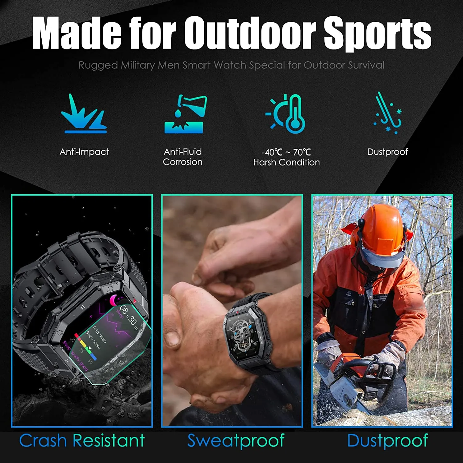 Military Smart Watch for Men with Call (Answer/Make) Outdoor Tactical Sports Watch Rugged 1.85" HD Big Screen Fitness Tracker Heart Rate