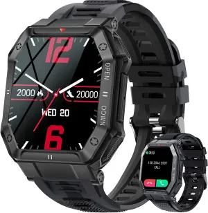 Military Smart Watch for Men with Call (Answer/Make) Outdoor Tactical Sports Watch Rugged 1.85" HD Big Screen Fitness Tracker Heart Rate