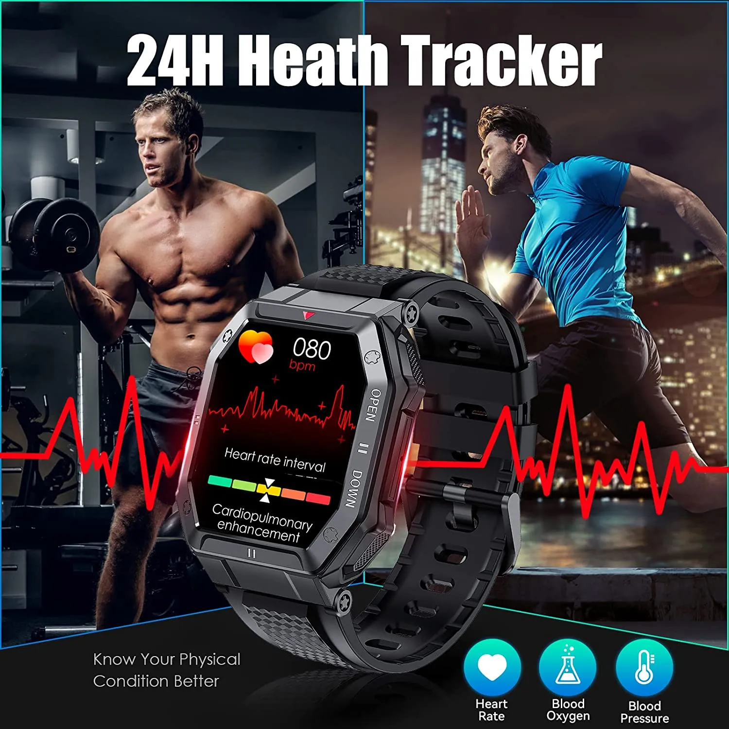 Military Smart Watch for Men with Call (Answer/Make) Outdoor Tactical Sports Watch Rugged 1.85" HD Big Screen Fitness Tracker Heart Rate