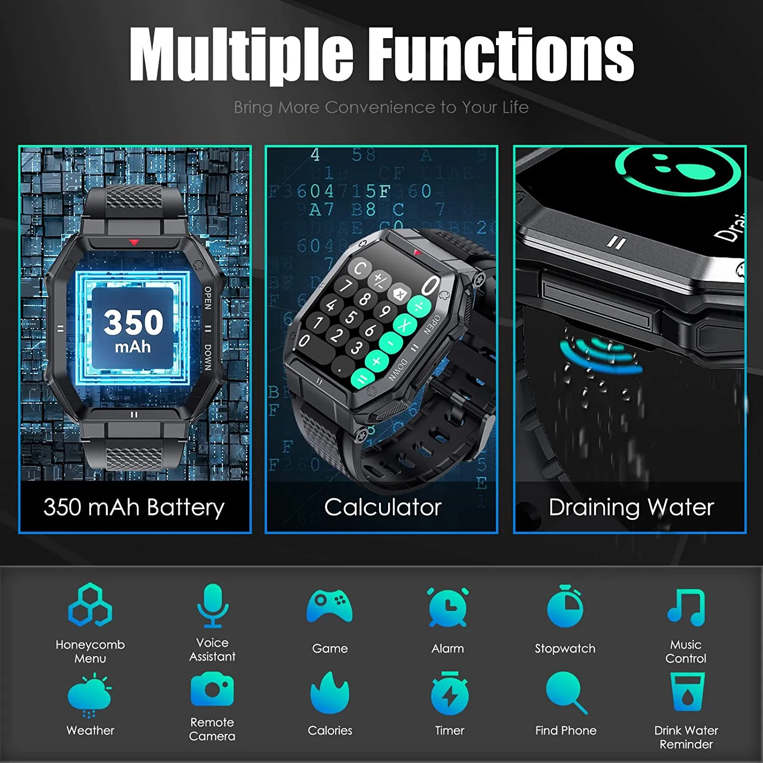 Military Smart Watch for Men with Call (Answer/Make) Outdoor Tactical Sports Watch Rugged 1.85" HD Big Screen Fitness Tracker Heart Rate