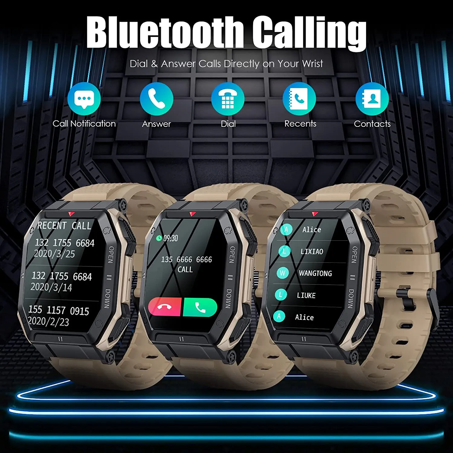 Military Smart Watch for Men with Call (Answer/Make) Outdoor Tactical Sports Watch Rugged 1.85" HD Big Screen Fitness Tracker Heart Rate