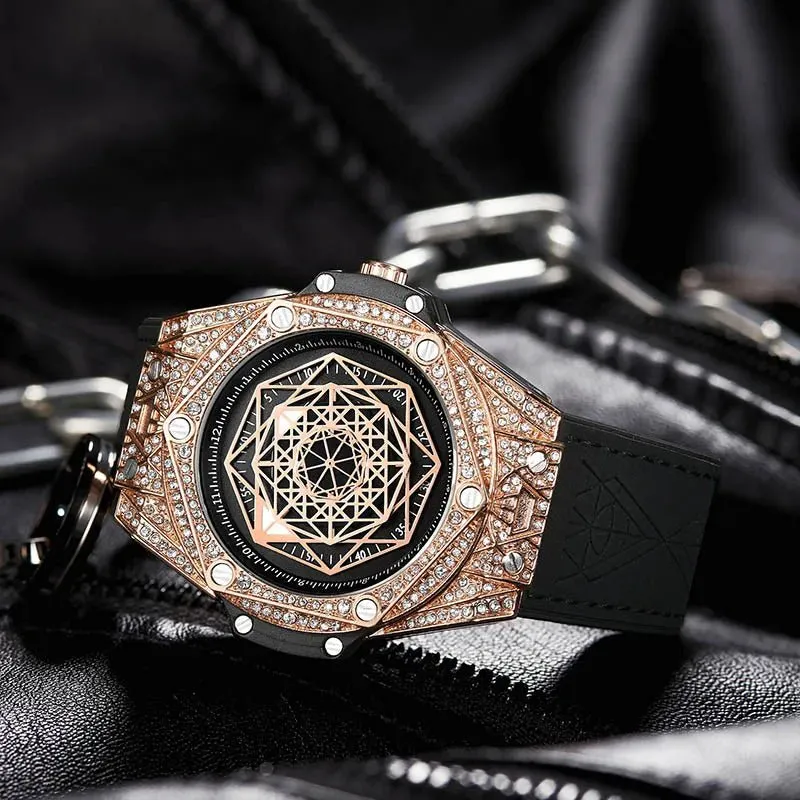 ONOLA Waterproof Sports Watch for Men - Quartz Diamond Clock with Leather Belt