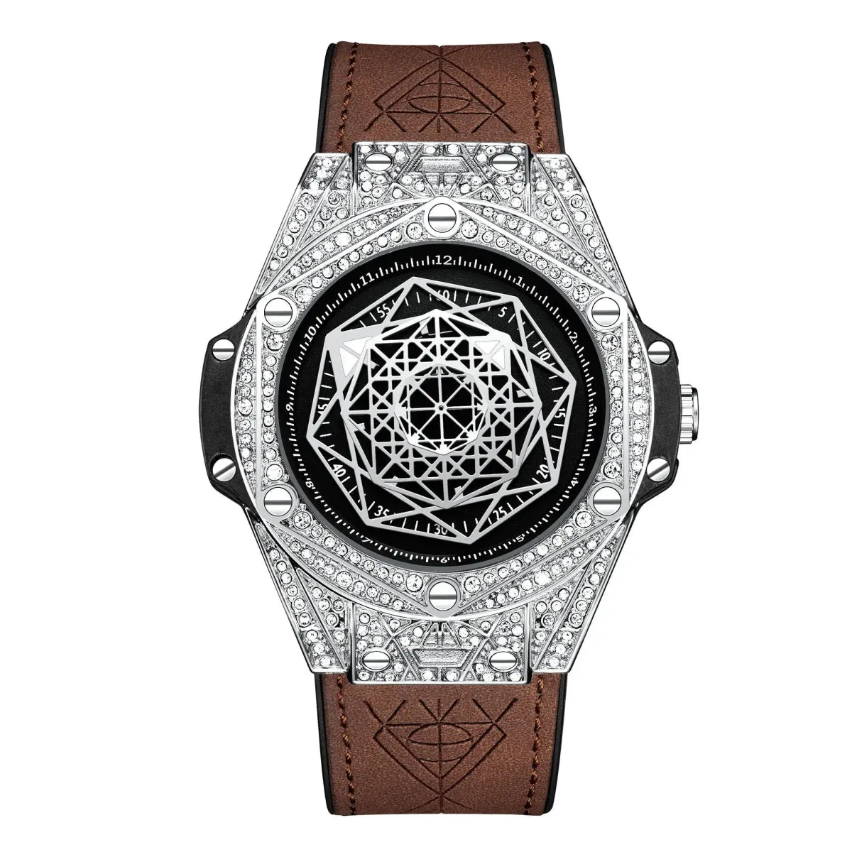 ONOLA Waterproof Sports Watch for Men - Quartz Diamond Clock with Leather Belt