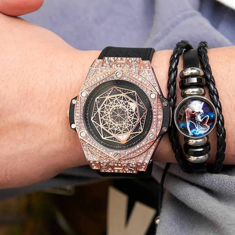 ONOLA Waterproof Sports Watch for Men - Quartz Diamond Clock with Leather Belt