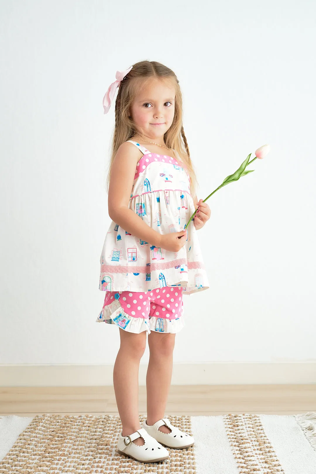 Platinum balcony print strap girl set