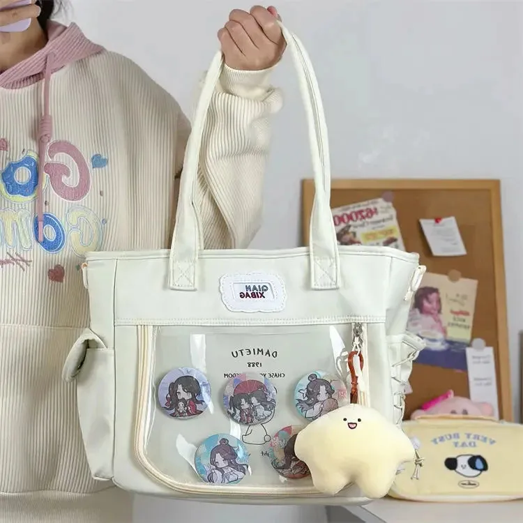 Sohiwoo Harajuku Cute Ita Bag Transparent Shoulder Bags Women Summer High-capacity Canvas Messenger Bag Girls Bolsas Mujer Y2K