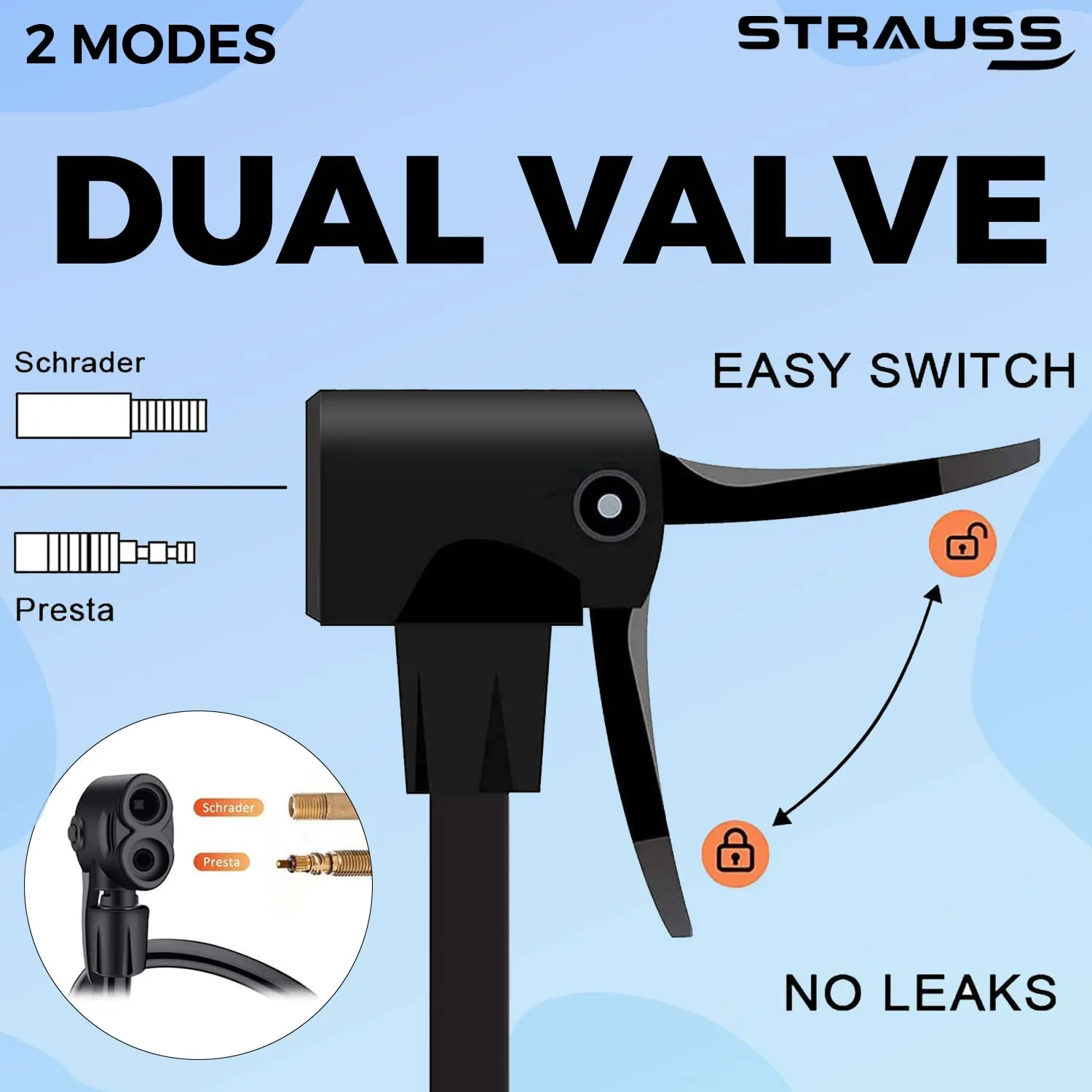 Strauss High Pressure Multipurpose Air Pump |Cycle Pump for Bicycle, Car, Football, Basketball |Balloon Pump Machine |Inflator Bicycle Floor Pump | Portable Hand Pump for Indoor & Outdoor Use,(Black)