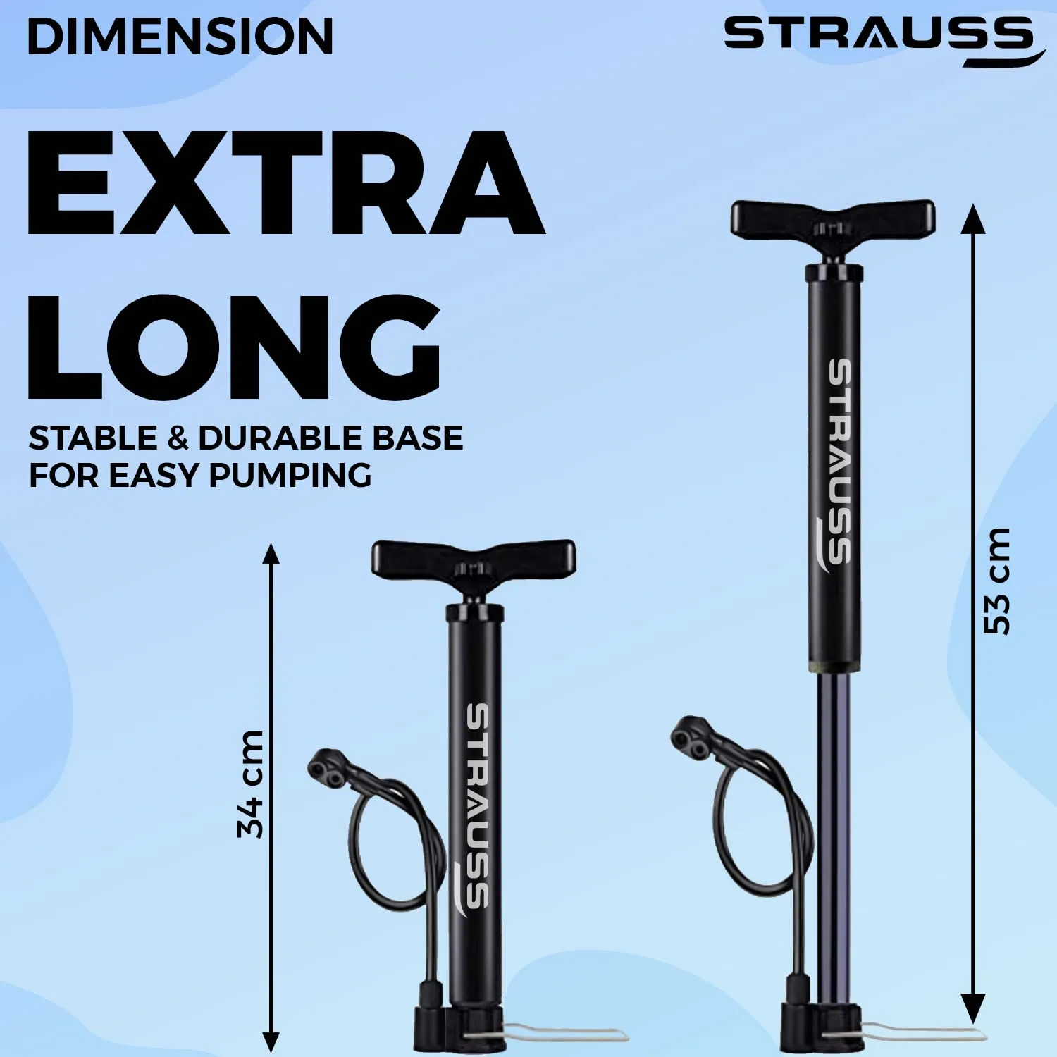 Strauss High Pressure Multipurpose Air Pump |Cycle Pump for Bicycle, Car, Football, Basketball |Balloon Pump Machine |Inflator Bicycle Floor Pump | Portable Hand Pump for Indoor & Outdoor Use,(Black)