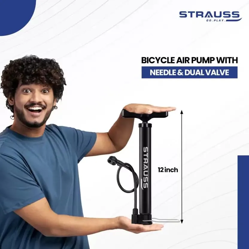Strauss High Pressure Multipurpose Air Pump |Cycle Pump for Bicycle, Car, Football, Basketball |Balloon Pump Machine |Inflator Bicycle Floor Pump | Portable Hand Pump for Indoor & Outdoor Use,(Black)