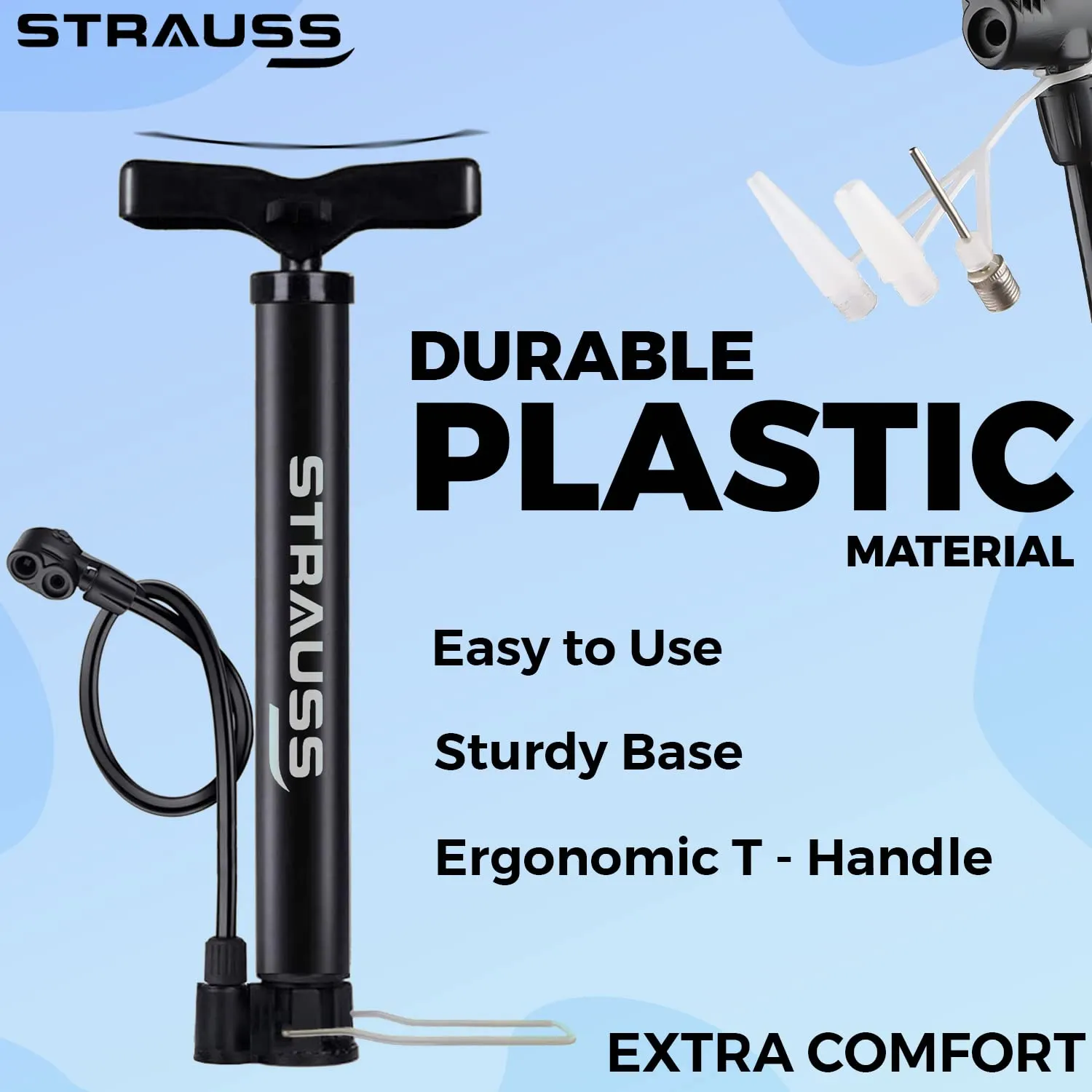 Strauss High Pressure Multipurpose Air Pump |Cycle Pump for Bicycle, Car, Football, Basketball |Balloon Pump Machine |Inflator Bicycle Floor Pump | Portable Hand Pump for Indoor & Outdoor Use,(Black)