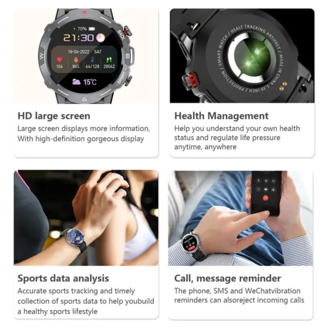TUTT H9 Men Outdoor Sport Smart Watch with Speaker Activity Fitness Tracker SmartWatch Health Stress & Sleep Monitoring | 128 Memory | AI Voice IP67 GPS Exercise
