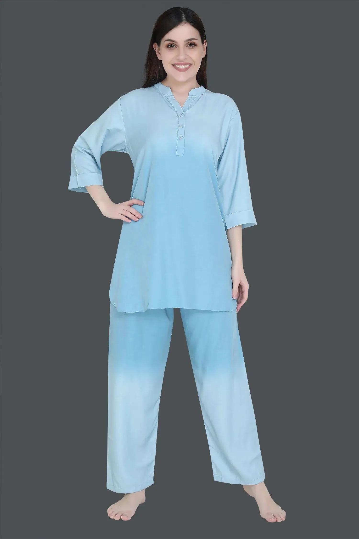 Velure Embellished Dual Shade Kurti Style Night Suit