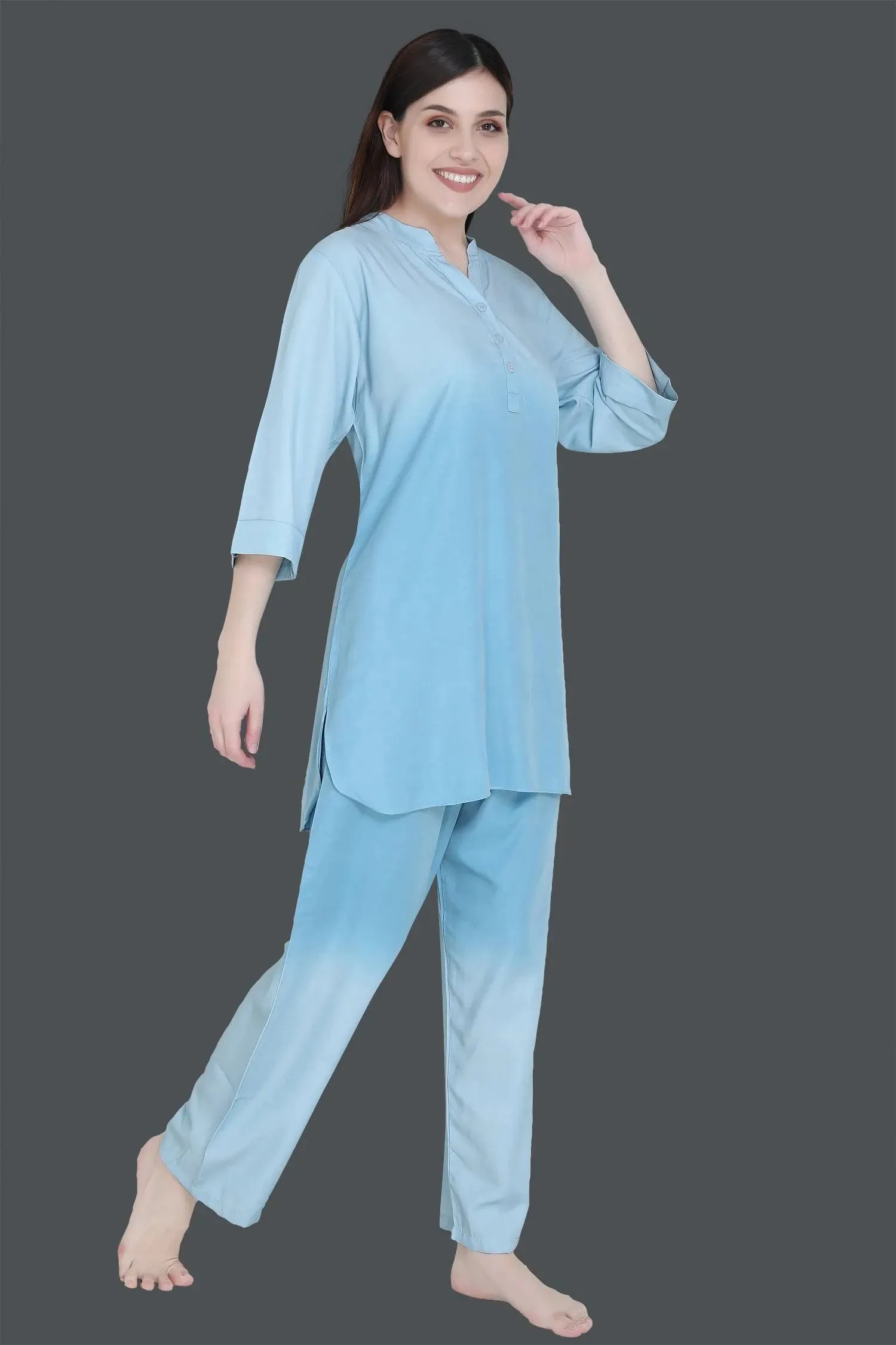 Velure Embellished Dual Shade Kurti Style Night Suit