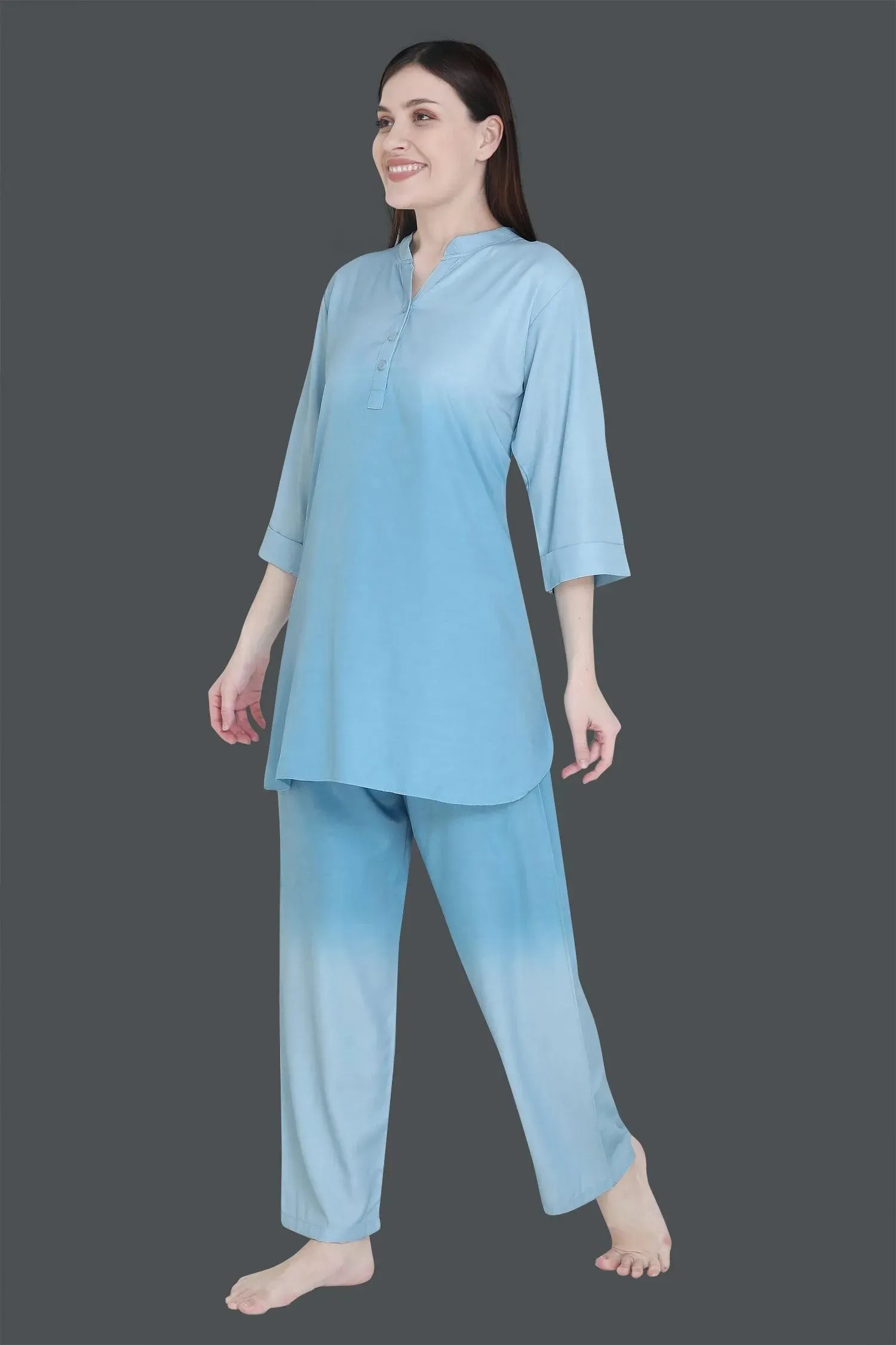Velure Embellished Dual Shade Kurti Style Night Suit