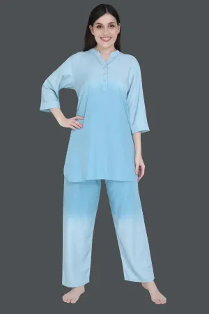 Velure Embellished Dual Shade Kurti Style Night Suit